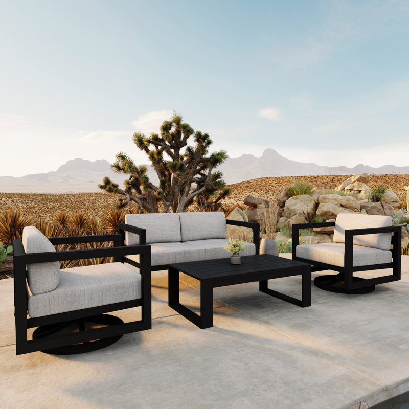 Avion 4 Piece Loveseat Set With Swivel, Slate, Cast Silver Sunbrella®