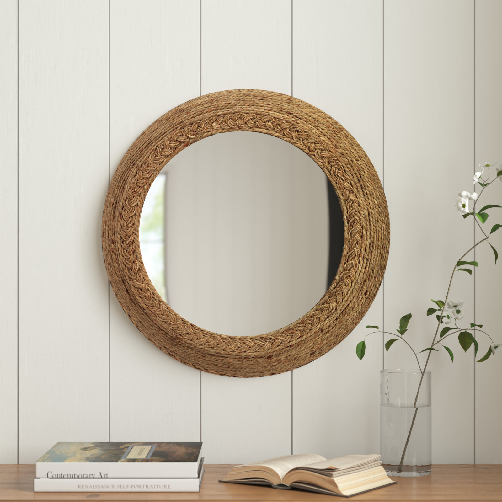Bostwick Seagrass Round Wall Mirror