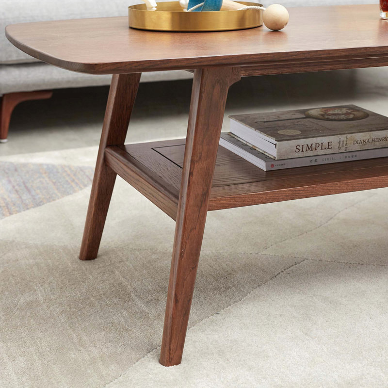 Table basse en chêne massif avec rangement double couche - 39,4 po, H 17,32 po x L 39,37 po x l 19,69 po