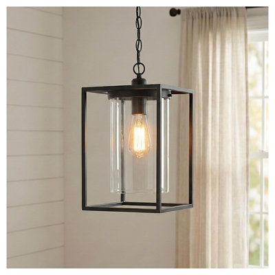 Industrial Black Metal Pendant Light with Clear Glass Shade for Kitchen Island and Dining Room