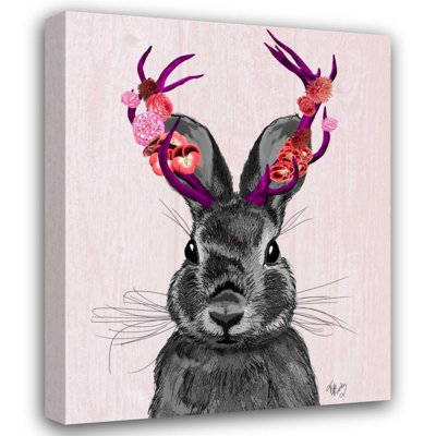 Rosalind Wheeler Fab Funky Gallery Wrapped Canvas Art Titled: Jackalope with Pink Antlers