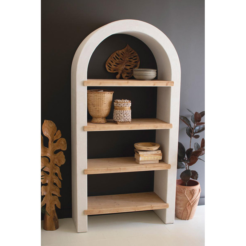 Étagère arquée texturée avec quatre tablettes en bois