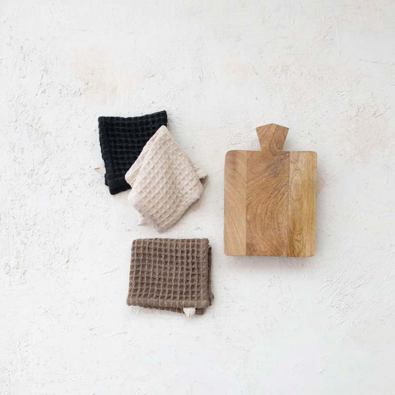 Torchon en coton sur une planche de bois de manguier, Noir / brun / beige