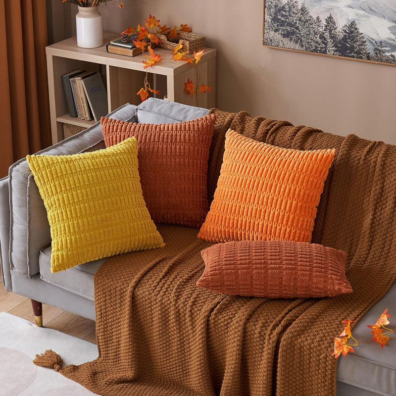 Striped Square Cushion Cover, Caramel