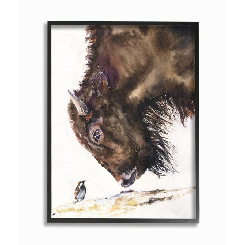 «Bird and Buffalo Animal Watercolor Painting», impression sur toile, H 14 po x l 11 po x P 1,5 po