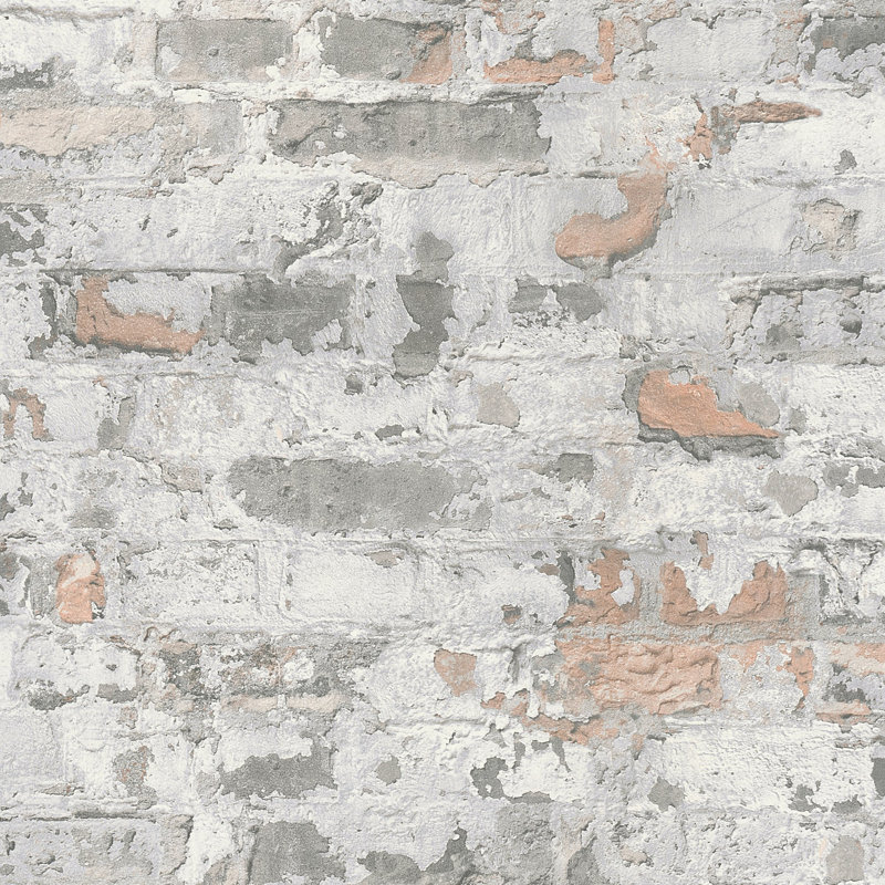 The Bricks and More Industrial Chic Motif 10.05m x 53cm Matte Wallpaper Roll, Grey