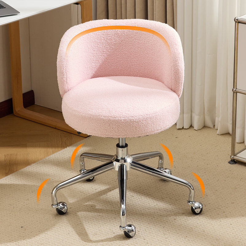 Teddy Fleece Office Chair Swivel Desk Chair With Adjustable Height For Home Office Workspace, Pink