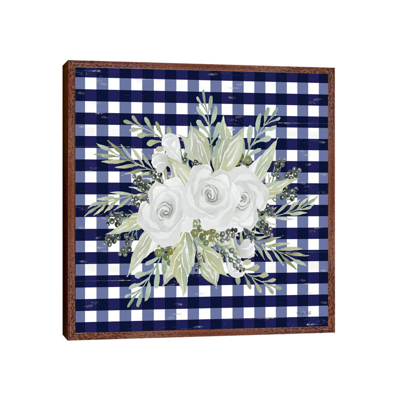Navy Floral II by Cindy Jacobs - Print on Canvas, Classic Brown Wood Framed Canvas, 93.98cm H x 93.98cm W x 3.81cm D
