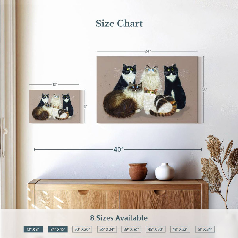 Brampt Five Cat Gang, 16" H x 24" W