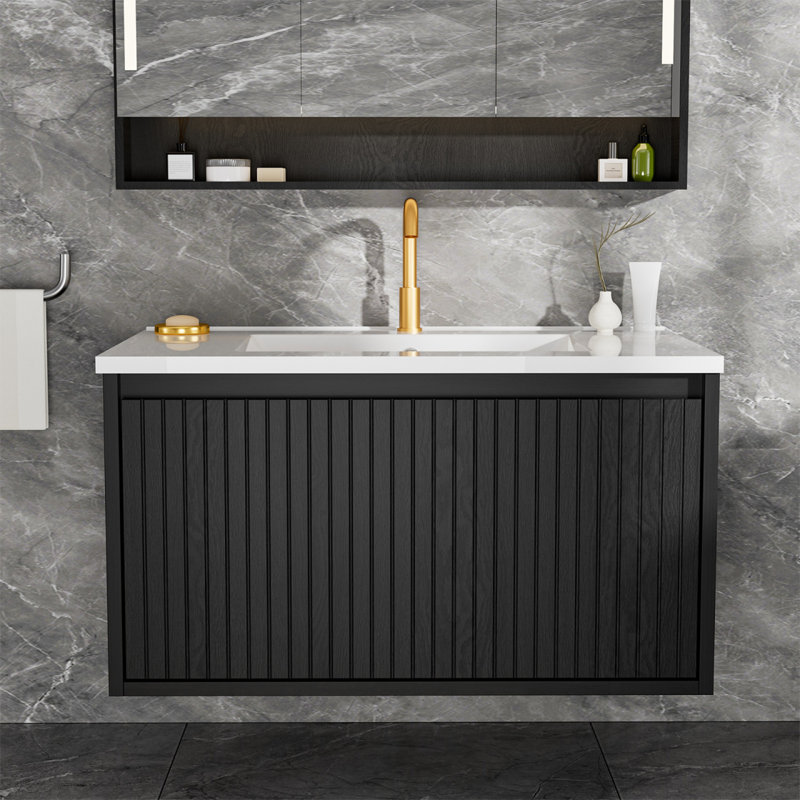 Meuble-lavabo 30 po avec lavabo en céramique, Noir