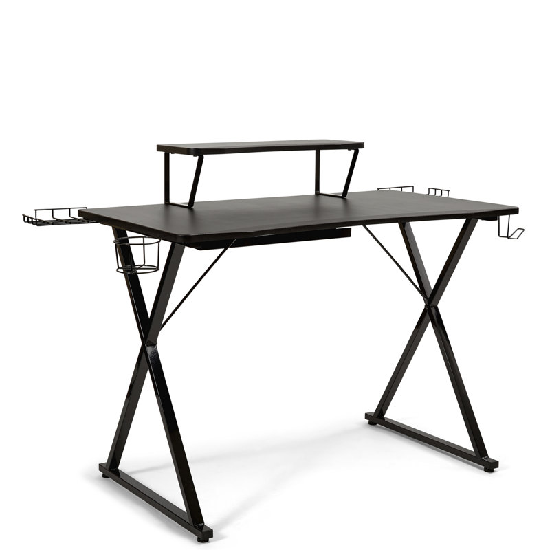 AeroDynamic 46" Black Gaming Desk with Cup Holder & Headphone Hook