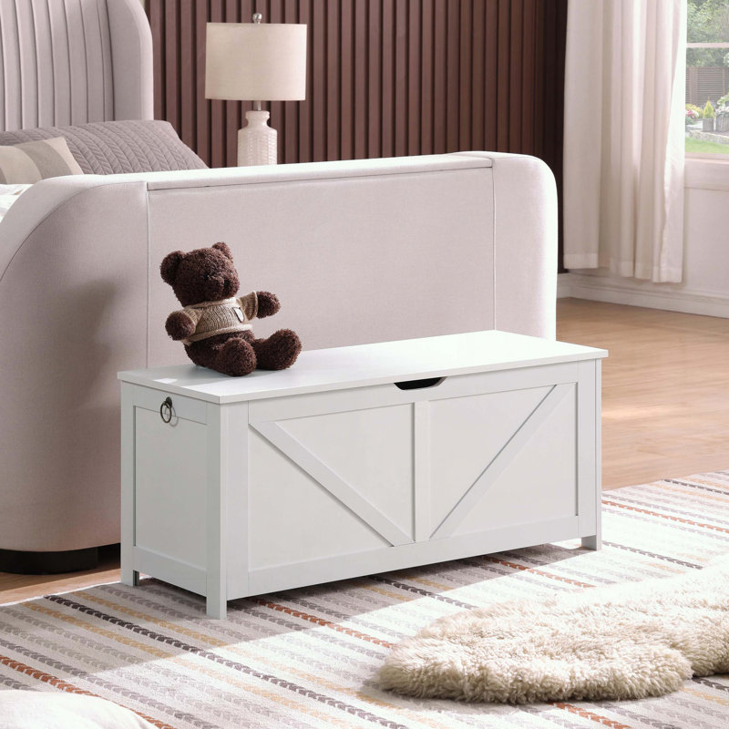 Coffre de rangement, banc de rangement, organisateur de coffre à jouets rétro, banc de rangement d'entrée avec 2 charnières, assemblage facile, blanc