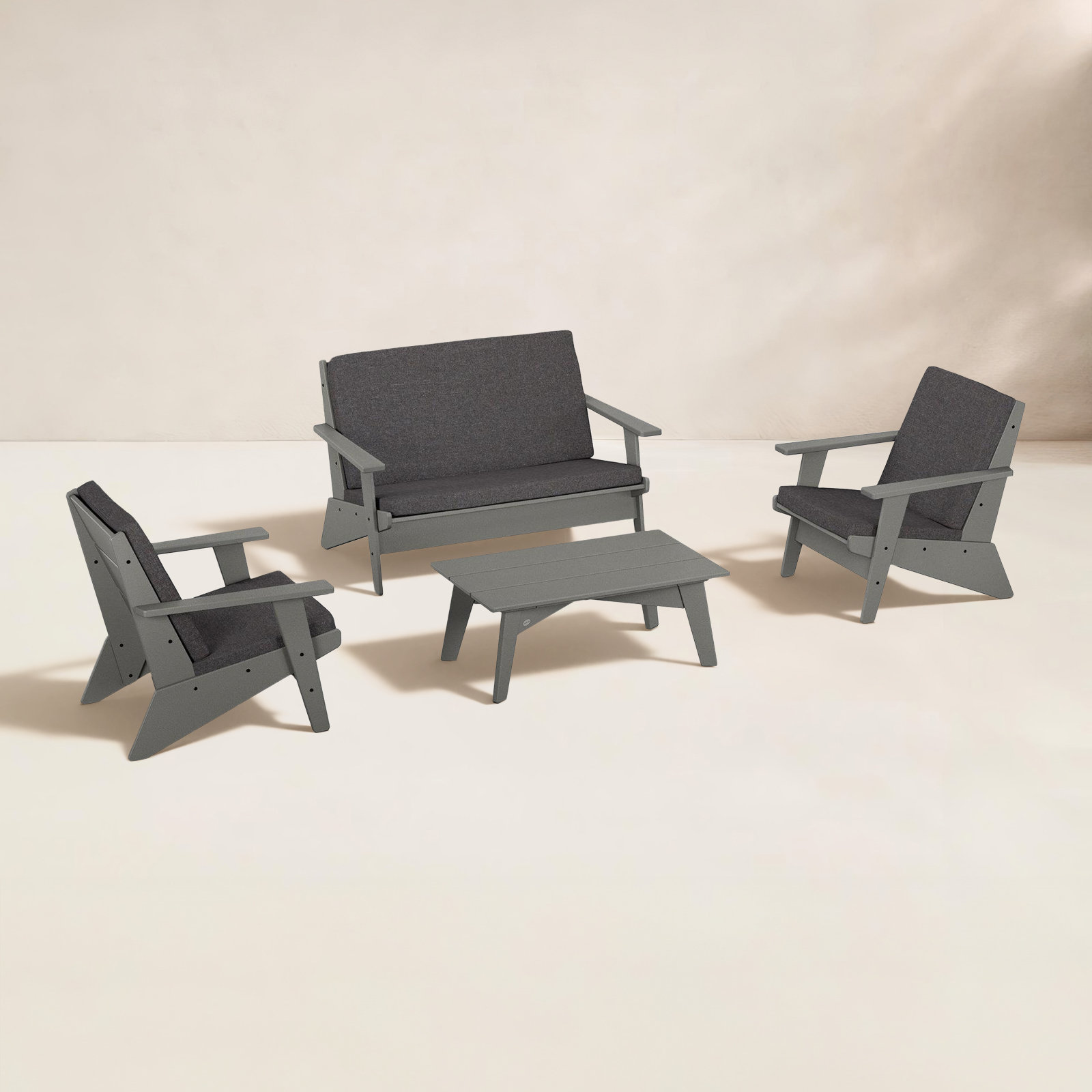 POLYWOOD® Riviera 4-Person Patio Seating Group, Slate Grey, Ash Charcoal
