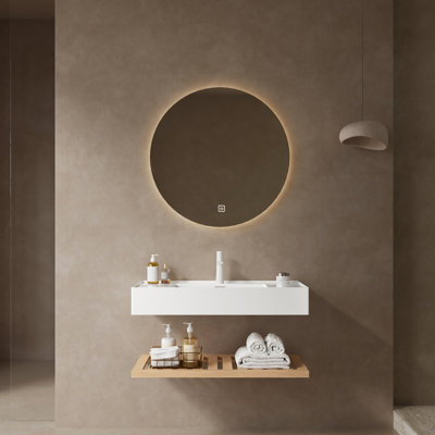 36" Bathroom Vanity With Vessel Sink, Rectangular Acrylic Basin White. Natural Wood Elements And Functional Shelf Units Basin. Modern Look Handy Storage Options
