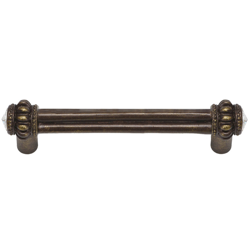 Caché double 3 inches c.c. pull with 2 rivoli Swarovski Clear Crystals in Chalice, 4", Antique Brass