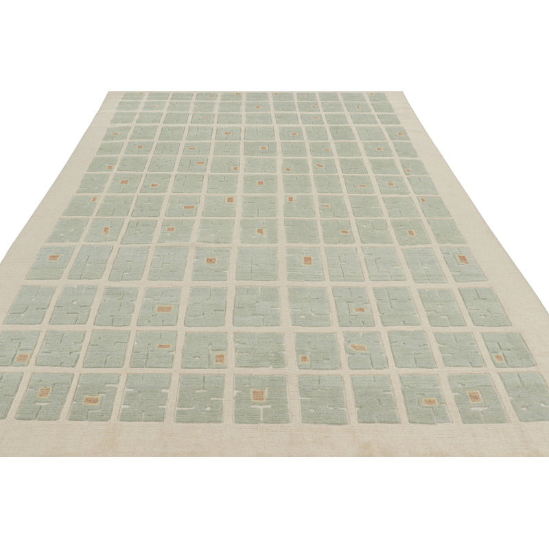 Rug & Kilim’S French Art Deco Style Rug With Light Green Geometric Patterns