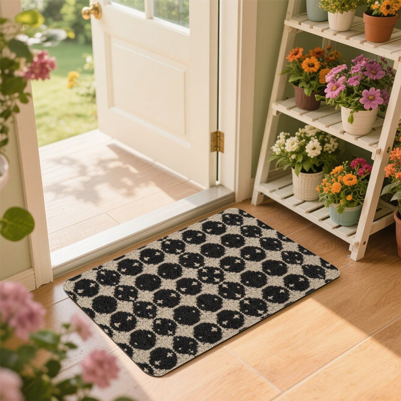 Black Dot Geometric Doormat, 24L x 36W, for Entrance Porch