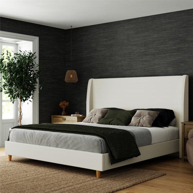Tess King Upholstered Wingback Bed