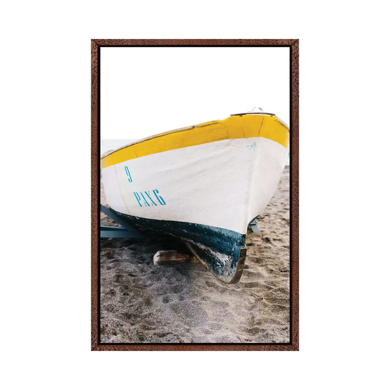 Positano Boat by Bethany Young - Print on Canvas, 66.04cm H x 45.72cm W x 3.81cm D, Classic Brown Wood Framed