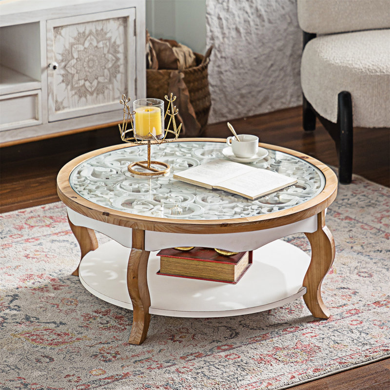 Table basse ronde en bois avec tablette