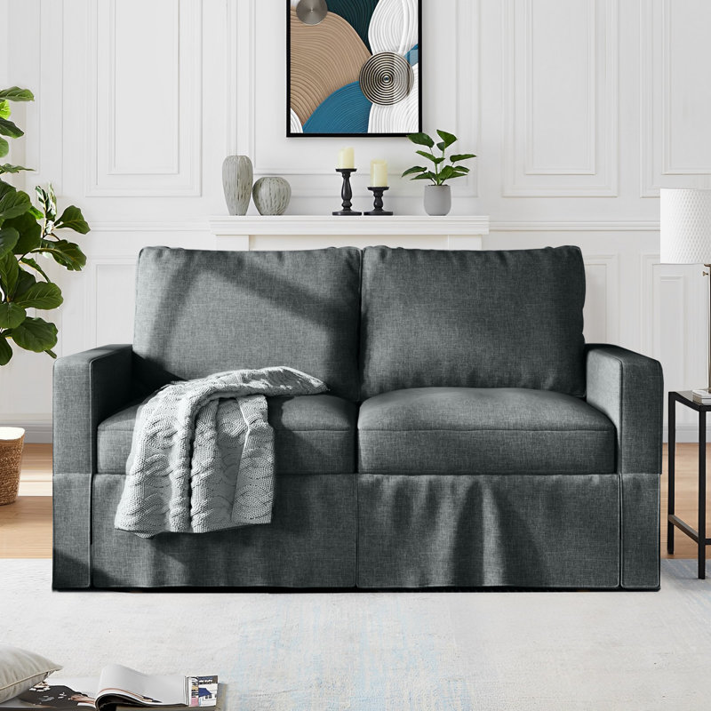 Canapé à accoudoirs carrés 58 po Aumi, 100 % polyester gris foncé