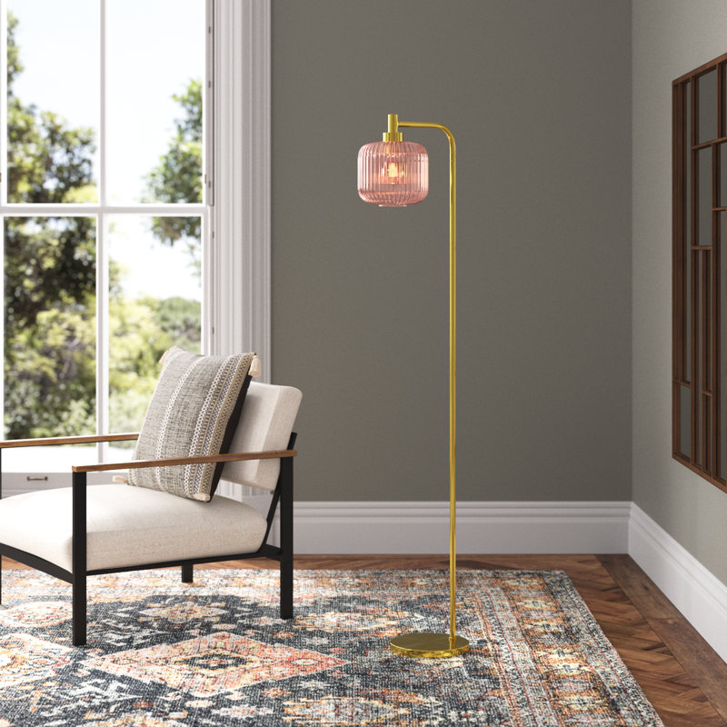 Jacobson Arched Ribbed Glass Floor Lamp, Pink