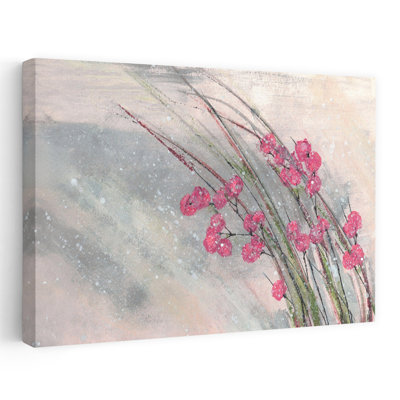 «Snowy Pink Berries», impression délicate de nature moderne d'hiver