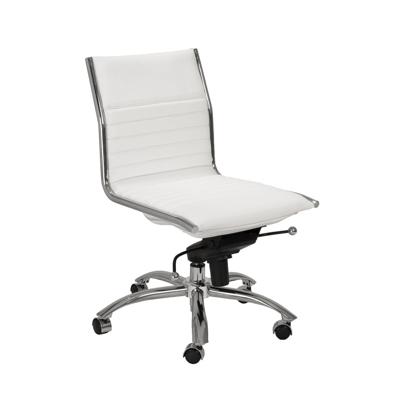 Naida Faux Leather Swivel Task Chair, No, White Faux Leather