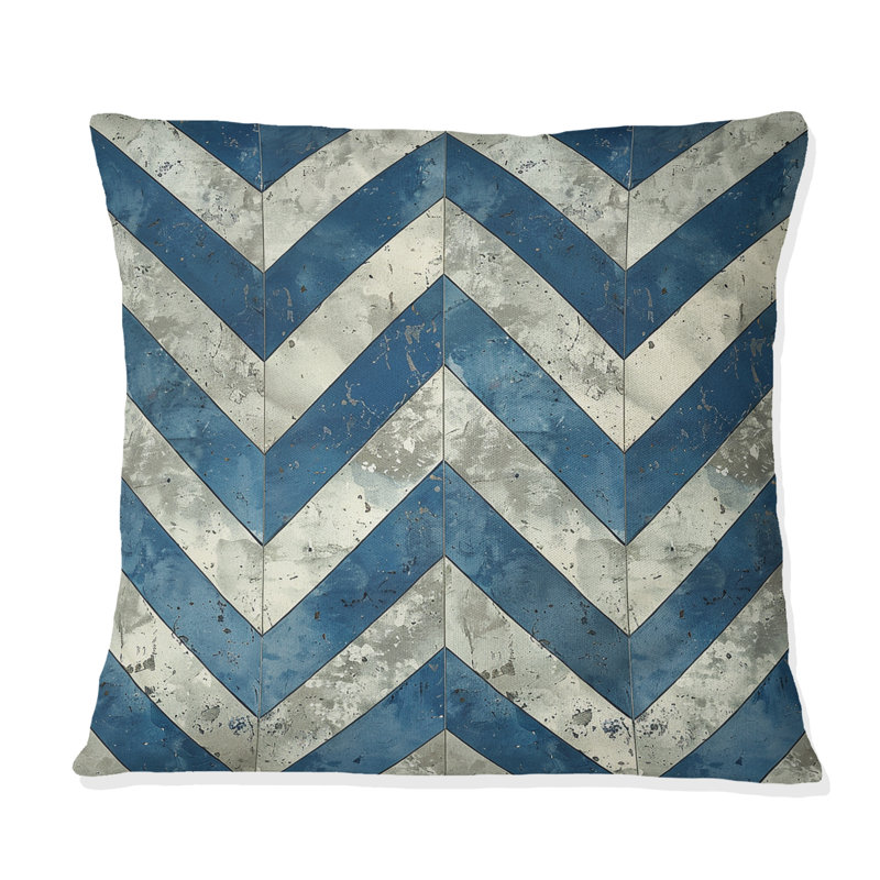 Chevron Charm I - Chevron Throw Pillow, Blue/Beige, 18"H x18"H
