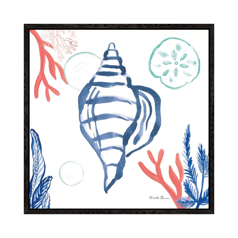 Coastal Jewels II Coral Cove by Farida Zaman - Painting on Canvas, 66.04cm H x 66.04cm W x 3.81cm D, Black Framed