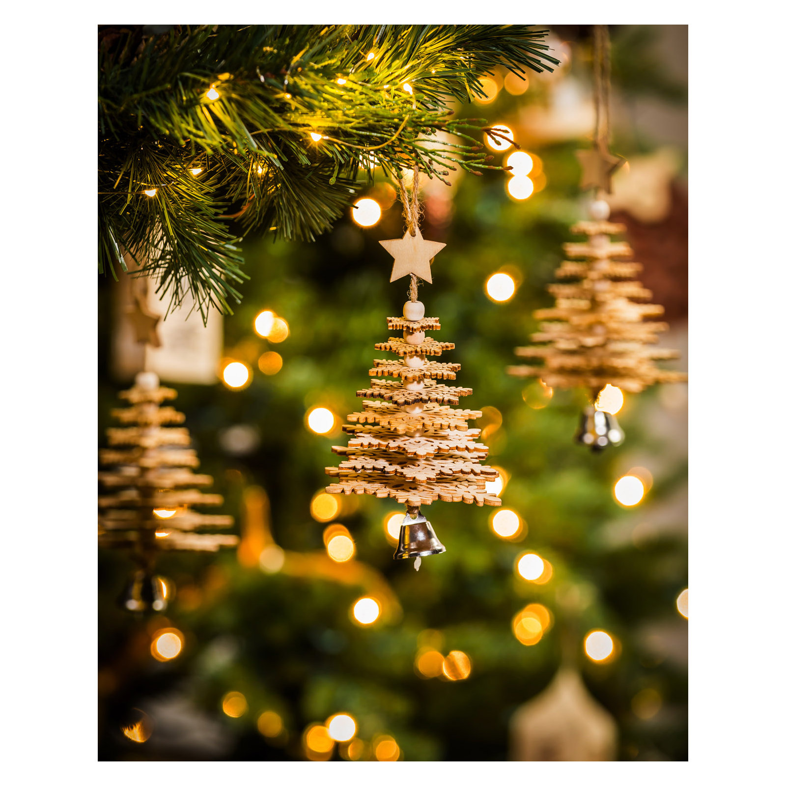 Wood Christmas Tree 3D Hanging Figurine Ornament