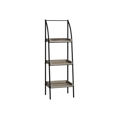 Bibliothèque contemporaine à 3 niveaux H 48 po, stratifié brun, métal noir, bibliothèque moderne H 48 po Taupe foncé, structure en métal, convient à la décoration d'un appartement