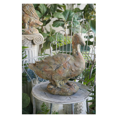 15" Farmhouse Duck Figurine - Handcrafted Magnesium Oxide Statue in Antique Gray and Green