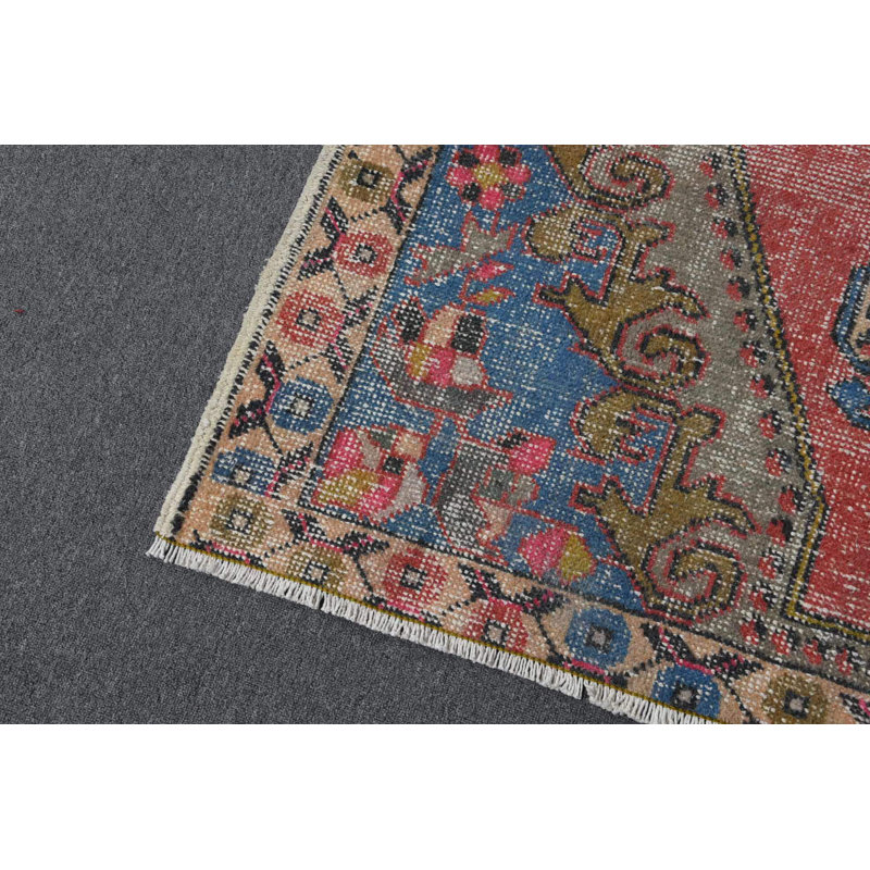 Tapis turcs, tapis 4,4 pi x 7,3 pi, tapis géométriques, tapis rétro, tapis tissé à plat rouge