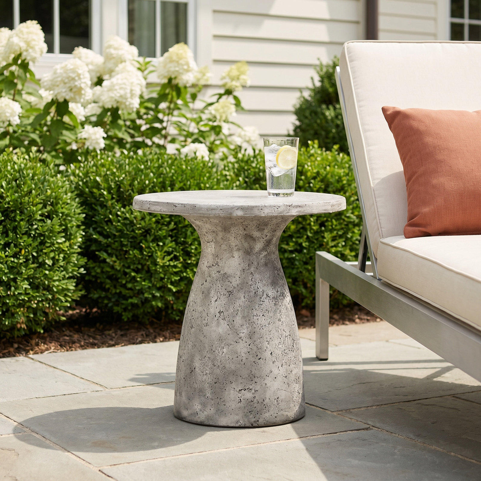 Adainville 16'' Stone Outdoor Table, Light Gray
