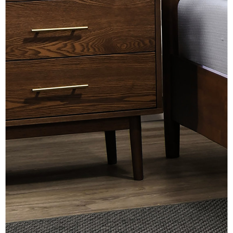 Très grande chambre à coucher de 3 pièces de style très moderne Mid-Century, bois massif noyer, tissu Boucle, 2 tables de chevet avec finition, style, revêtement beige