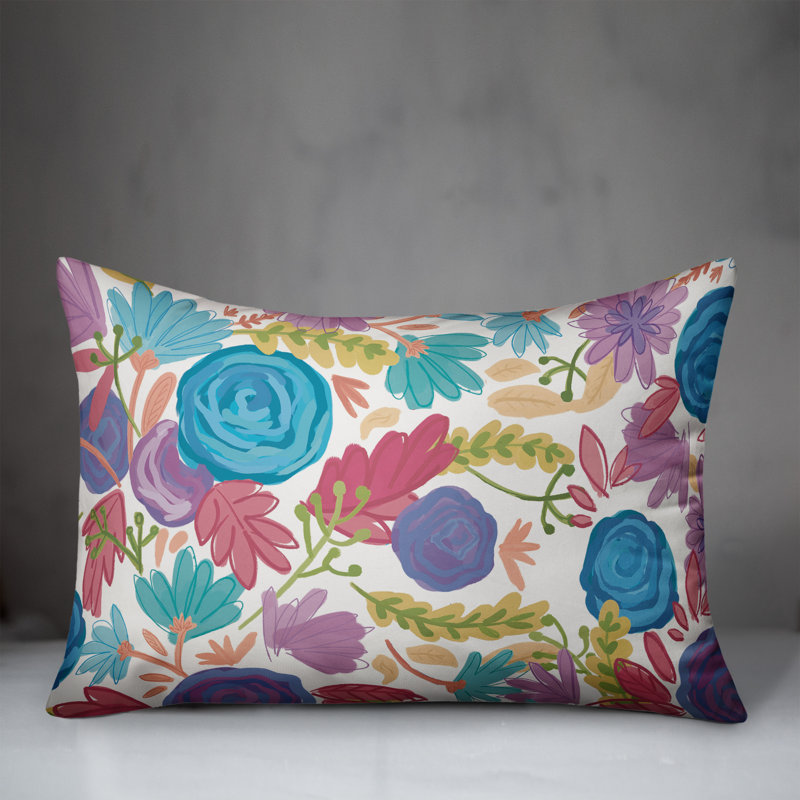 Floral Outdoor Throw Pillow, Blue