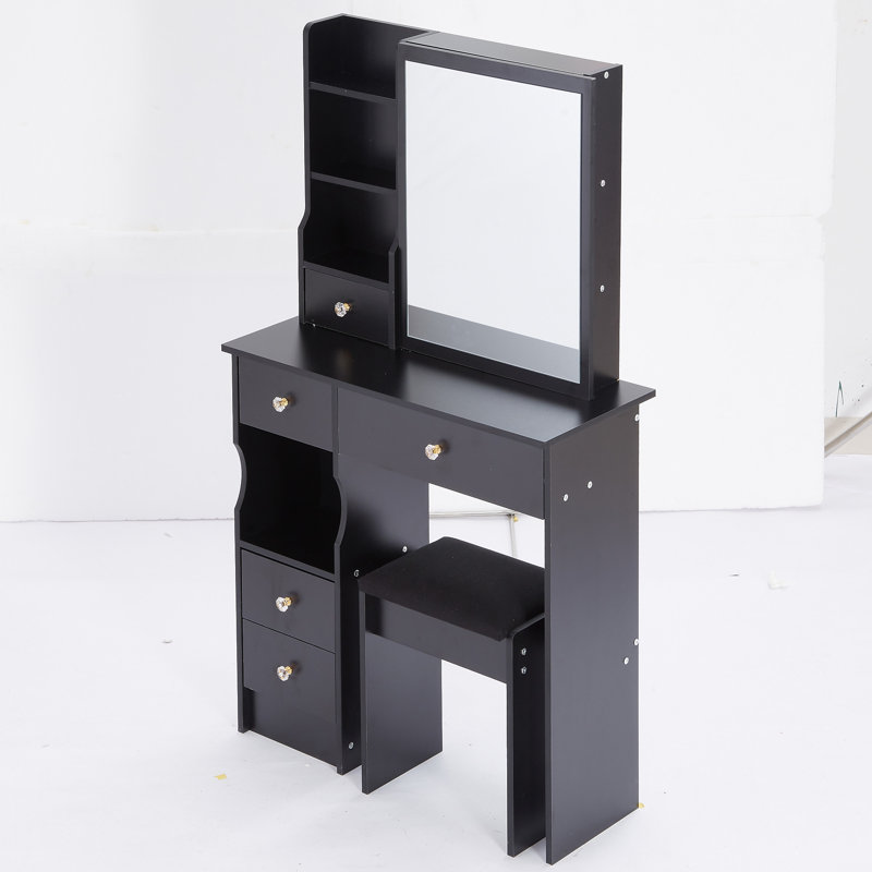 Petit meuble-lavabo 29,2 po avec tabouret de bureau et tabouret, Noir