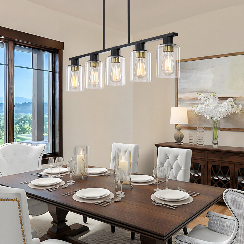 5 - Light Kitchen Island Pendant Light with Clear Glass Shade