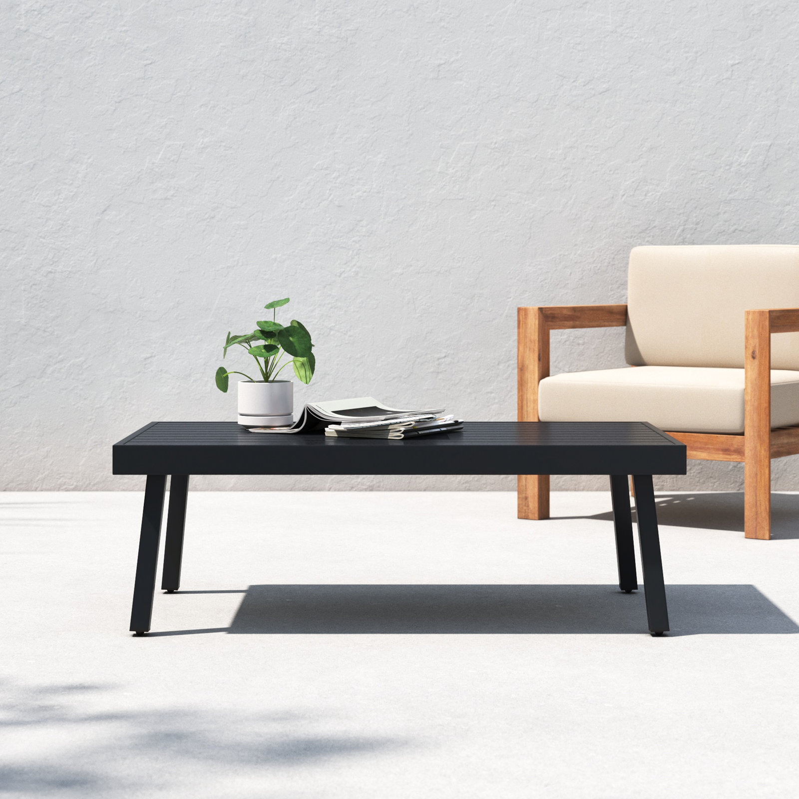 Armando Outdoor Aluminum Coffee Table, Black