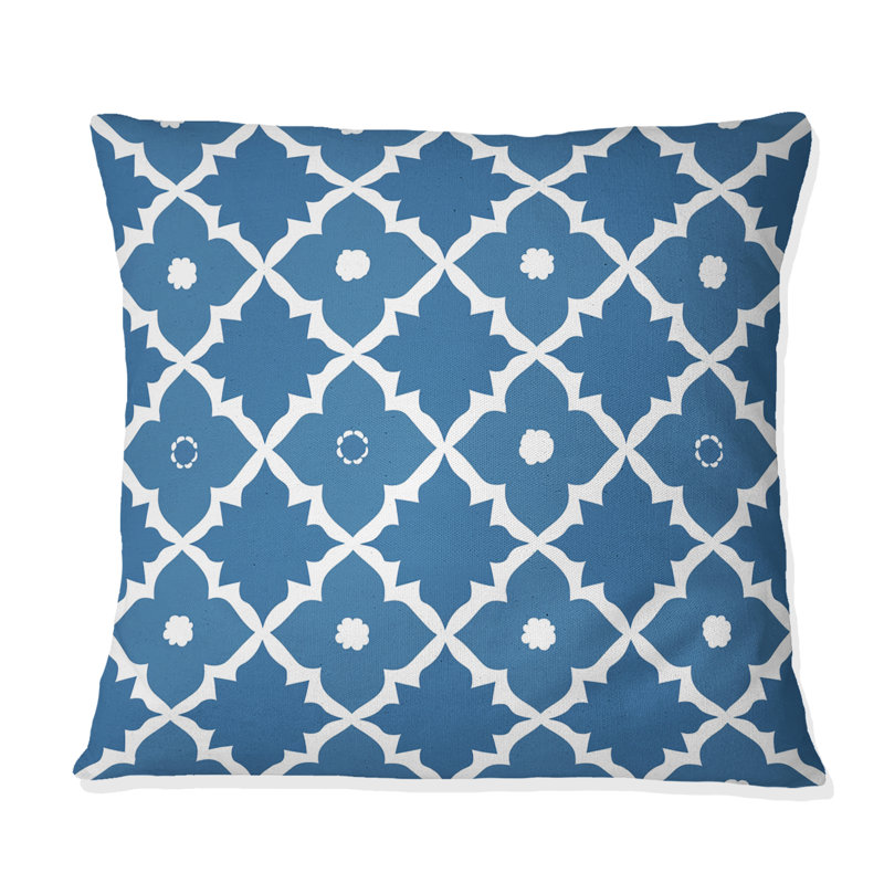 Coussin moderne bleu à motif quadrilobe III, H 16 po x l 16 po