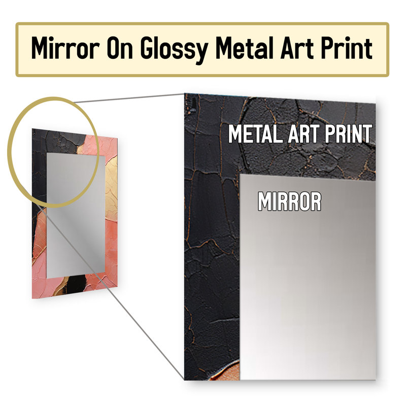 Minimalisme rose Poteries I - miroir mural spirales abstraites, miroir décoratif moderne, impression d'art en métal