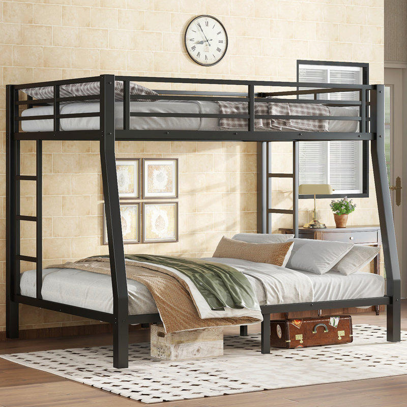 Metal Full XL Over Queen Bunk Bed, Space-Saving Design With Noise-Reduced Features And No Box Spring Required, Black, Black