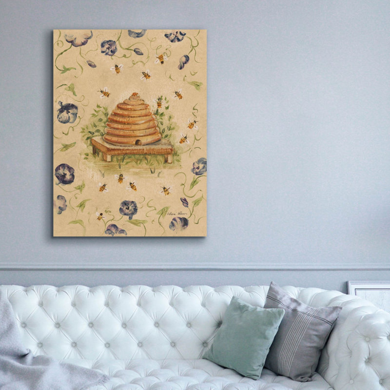 «Bee Skep And Flowers 1» par Cheri Blum, art mural sur toile, H 54 po x l 40 po x P 1,5 po