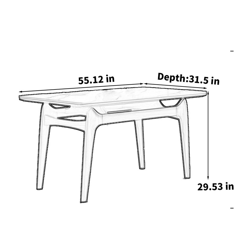 Table de salle à manger rectangulaire de style nordique, H 29,53 po x L 55,12 po x l 31,50 po