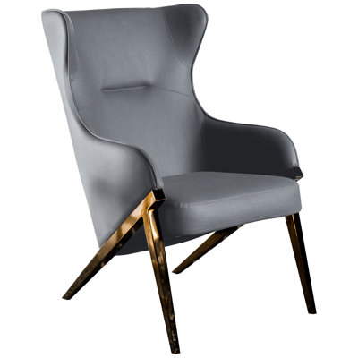 Chaise d'appoint en tissu d'ardoise, dossier classique à haut dossier, pieds légèrement incurvés et en métal, d'une profondeur de 32,5 po pour un espace de vie recouvert d'ardoise, avec support latéral, profondeur bronze brossé primaire