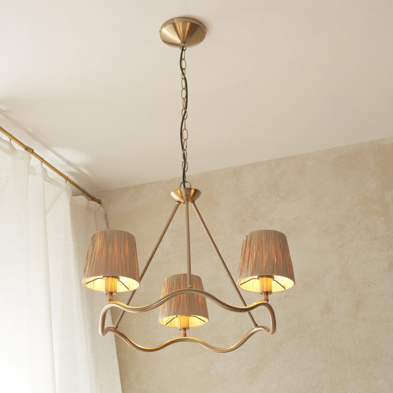 Wrangler 3lt Pendant light finished and Raffia, Brass
