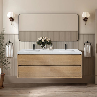 Meuble-lavabo mural double avec comptoir et lavabos
