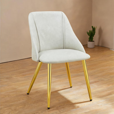 Set of 2 Side Chairs in Crisp White Faux Leather with Chrome Legs for Dining Room