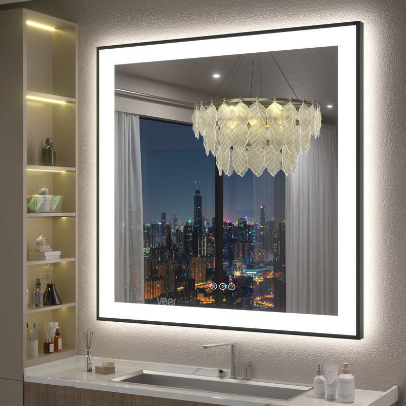 Miroir de salle de bain / de meuble-lavabo avec cadre en verre trempé à DEL certifié Aevar UL avec garantie de 3 ans